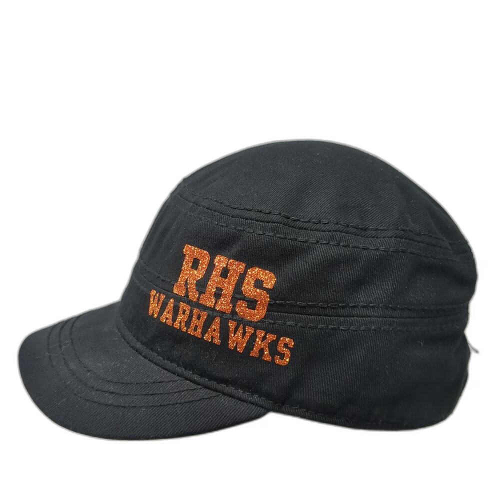 Army Cap Black Orange One Size RHS Warhawks Glitter Side Pocket Strapback Hat